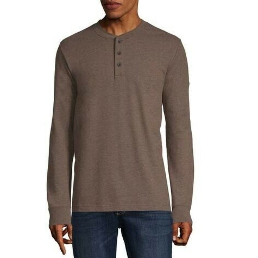Men's St. John's Bay Long Sleeve Henley Shirt, Size: S, Color: Chocolate Heather